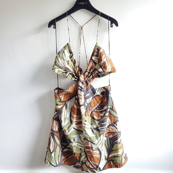 Zara Side Cutouts Spaghetti Straps Tropical Print Linen Mini Dress NWT S… - Picture 10 of 15
